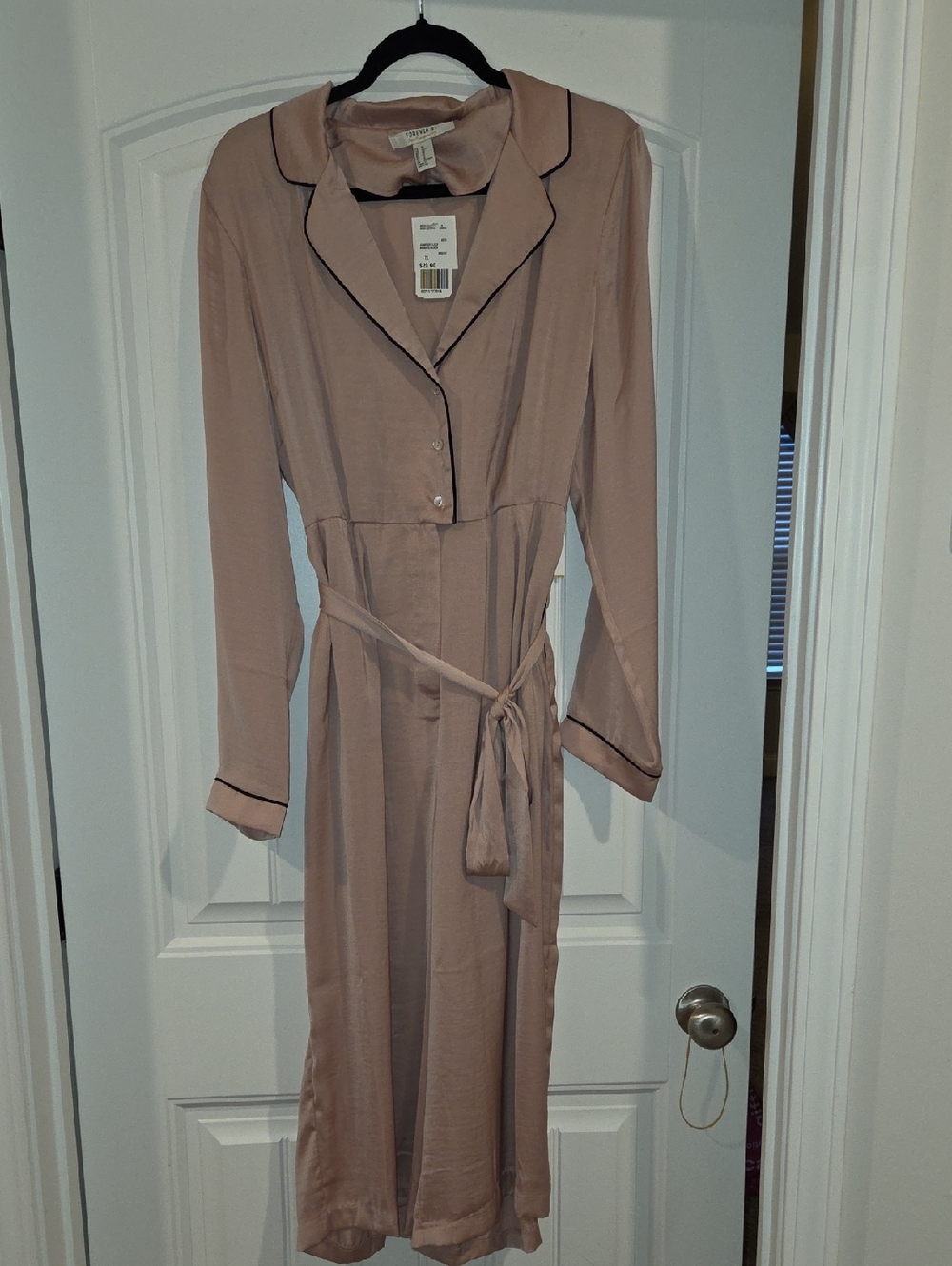 Silky Blush Pink Long Button-Front Jumpsuir with Belt